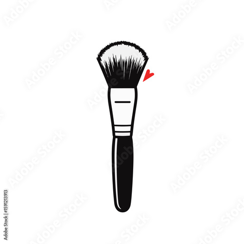 Elegant black and white makeup brush with red accent, minimalist design