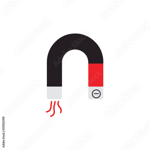 Black and white minimalist magnet with red accent on white background, simplicity