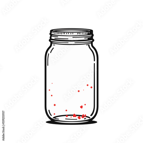 Minimalist mason jar design with red accents on white background, simplicity
