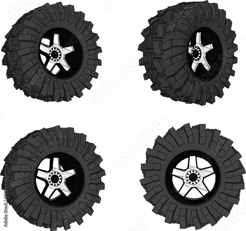 Vector sketch illustration of offroad adventure vehicle tire design for walking in the forest 