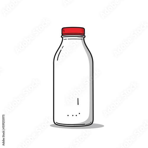 Minimalist milk bottle with red accent on white background, simplicity