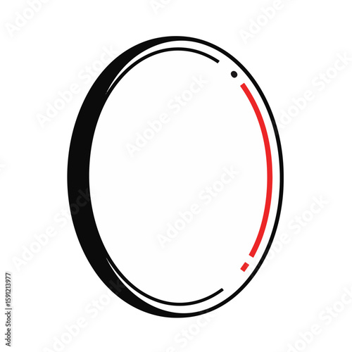 Minimalist mirror design with red accent on white background, modern art