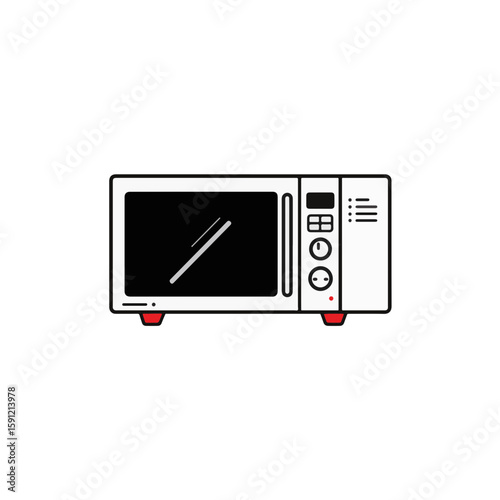 Stylish black and white microwave with red accents, modern kitchen decor