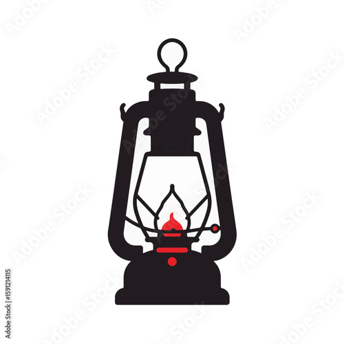 Elegant oil lamp illustration in black and white with red accent, minimalism