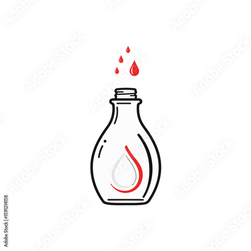 Minimalist oil bottle with red accent on white background, simplicity