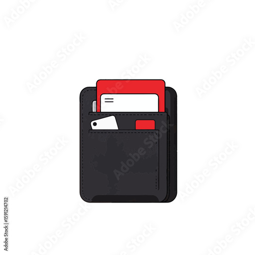 Minimalist black and white wallet with red accent on white backdrop, modern design