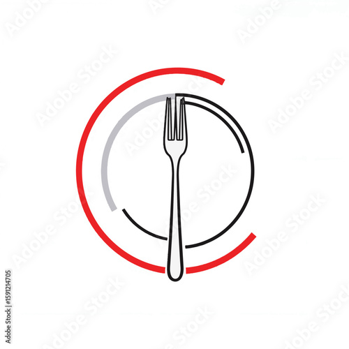 Minimalist black and white plate with fork and red accent, simple elegance