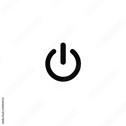 Minimalist black and white power button design on white background, technology concept