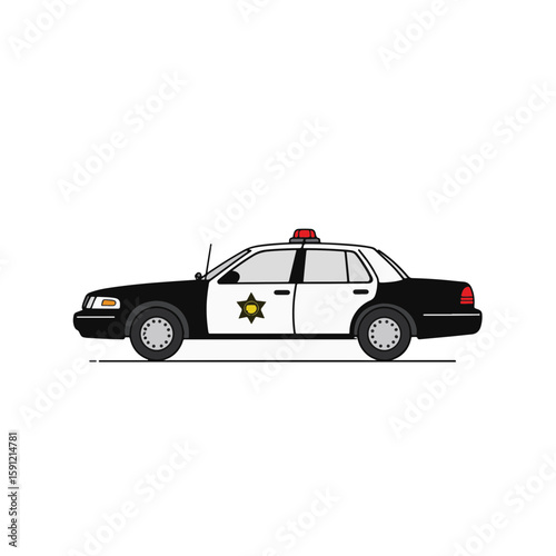 Stylish police car illustration on white background, minimalist design