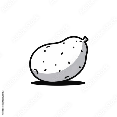 Minimalist black and white potato with red accent, modern design