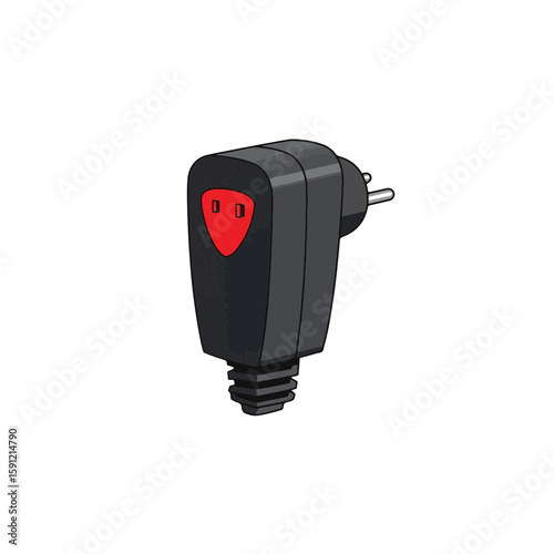 Black and white minimalist style plug with red accent on white backdrop, modern design