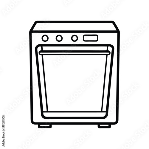 Vector Illustration of a Dishwasher Outline for Kitchen Appliance Concept Isolated on White Background
