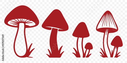 set of mushroom icon fungi silhouette symbols. Mushrooms vector silhouette on Transparent Background. EPS 10.