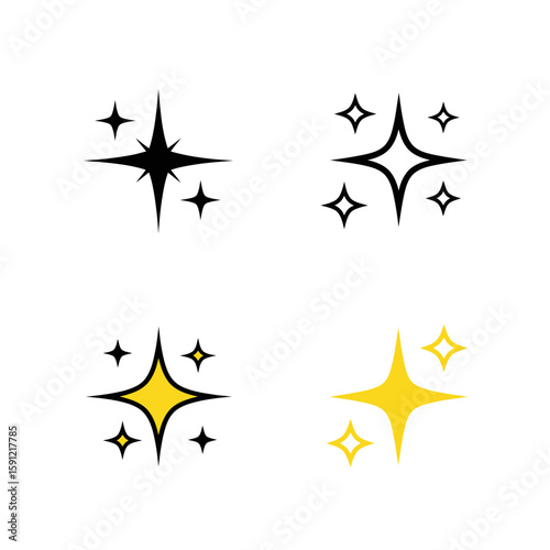 Sparkling Stars: Simple and stylish illustrations of stars in different shapes and colours, a set of graphic elements to add brilliance to your designs.