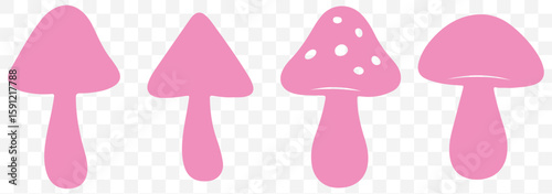 set of forest mushrooms silhouette vector on Transparent background. EPS 10.