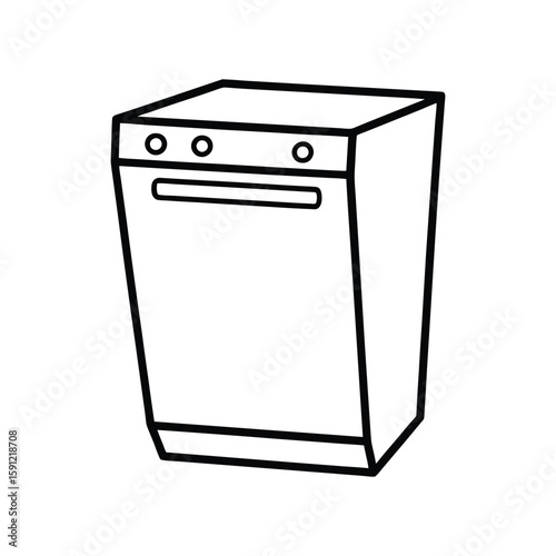 Vector Illustration of a Dishwasher Outline for Kitchen Appliance Concept Isolated on White Background
