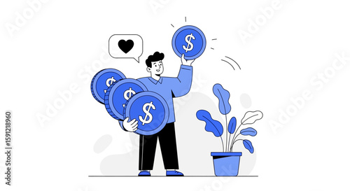 Invest Wisely: A conceptual illustration of a person gathering coins, representing financial growth and planning, with emphasis on abundance.