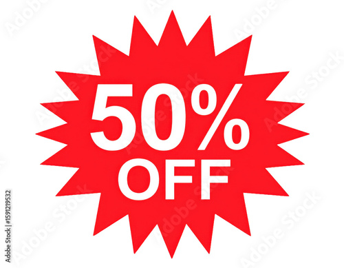 Red  50 off starburst discount label isolated on transparent background  