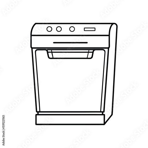 Vector Illustration of a Dishwasher Outline for Kitchen Appliance Concept Isolated on White Background
