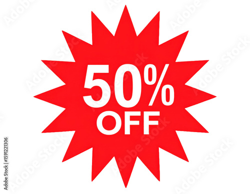 Red  50 off starburst discount label isolated on transparent background  