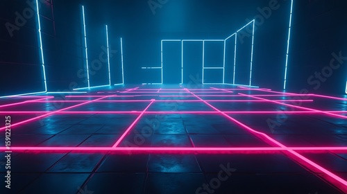 Neon grid futuristic space