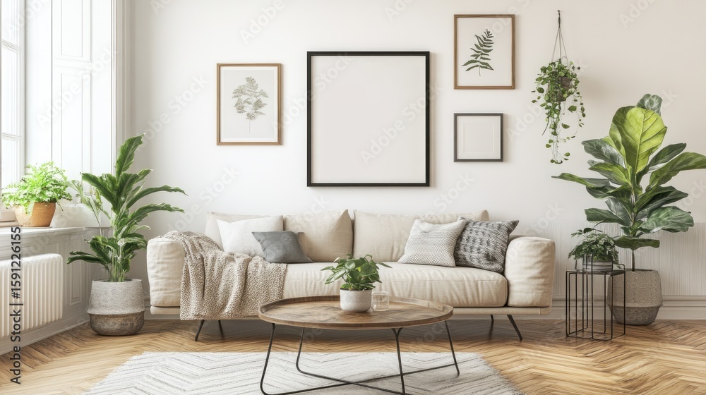 Fototapeta premium A light and airy living room with a neutral color palette.