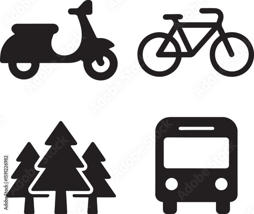 transportation icons set like cycle tree bus 