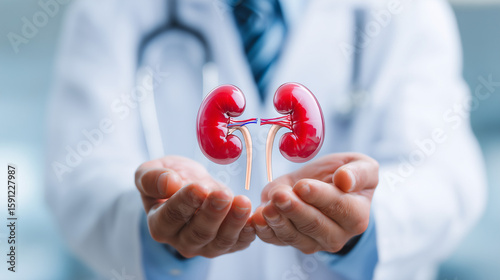 Doctor urologist shows kidneys