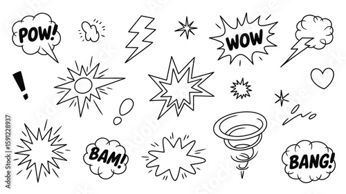 Hand Drawn Comic Speech Bubbles and Comic Elements Set