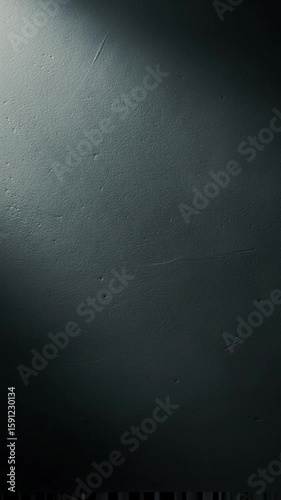 Deep dark charcoal grey textured matte surface with subtle, soft, slow-moving volumetric light creating a dynamic chiaroscuro vignette and central copy space, captured with a slow dolly push-in or