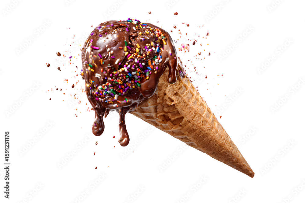 Fototapeta premium Melted chocolate ice cream cone explosion
