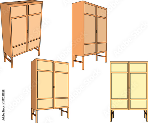 Vector sketch illustration of a modern minimalist wooden cupboard furniture design
