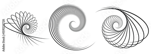 Concentric circles geometric element. Concentric segments of circles, random lines following a circle path. Spiral backgrounds. EPS vector illustration