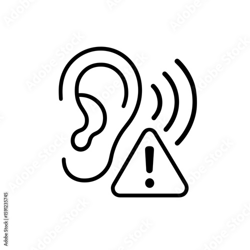 Ear with warning outline icon representing hearing loss risk