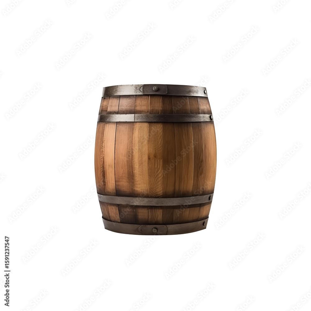 Obraz premium Rustic Wooden Barrel: A classic wooden barrel stands as a symbol of traditional craftsmanship, exuding a sense of history, warmth, and artisanal quality.