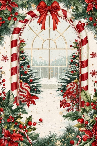 Snowy Background with Mistletoe and Holly Accents