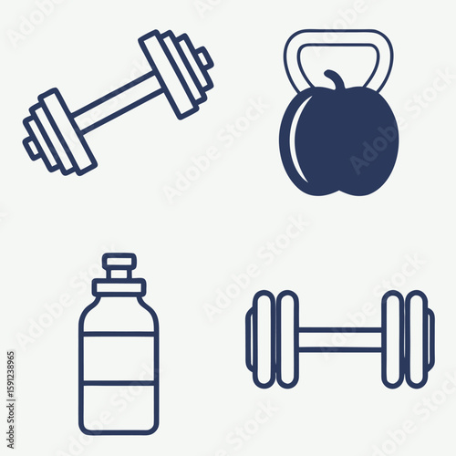 Fitness and Wellness Icons Gym Nutrition and Lifestyle Symbols Set