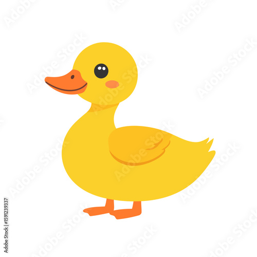 A cute yellow duckling cartoon character with an orange beak and rosy cheeks, standing in profile.