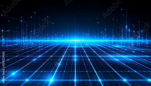 Abstract digital landscape with glowing blue lines and points