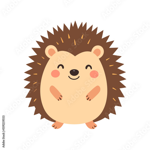 Adorable cartoon hedgehog character with a round body, brown spiky quills, and a sweet, happy smiling face.
