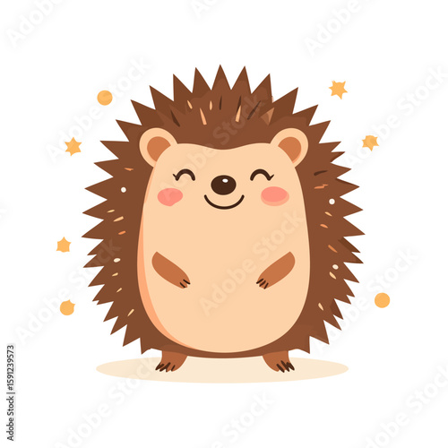 Adorable smiling cartoon hedgehog with brown spiky quills and rosy cheeks.