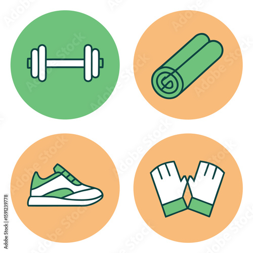 Fitness and Wellness Icons Gym Nutrition and Lifestyle Symbols Set