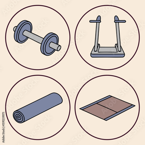 Fitness and Wellness Icons Gym Nutrition and Lifestyle Symbols Set