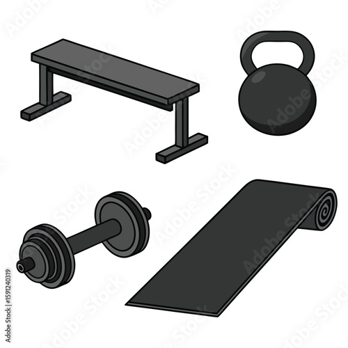 Fitness and Wellness Icons Gym Nutrition and Lifestyle Symbols Set