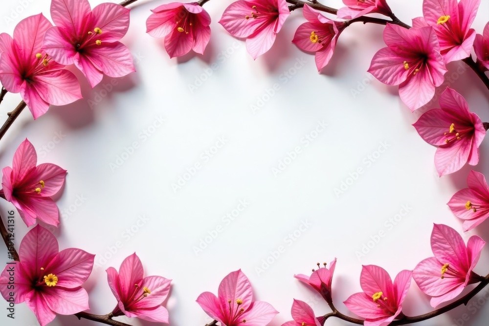 Fototapeta premium Bougainvillea frame mockup Delicate pink flowers, vibrant twigs, seamless design , mockup, backdrop