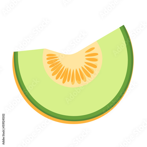 A vibrant slice of cantaloupe melon with green flesh, an orange seed cavity, and a layered rind.