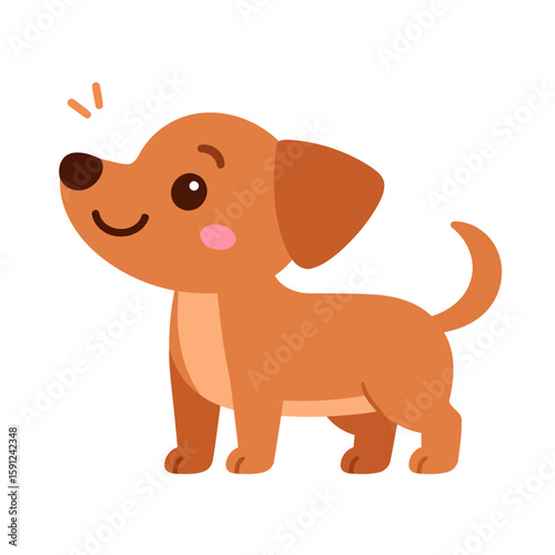 A cute brown cartoon puppy dog with floppy ears and blushing cheeks standing happily.