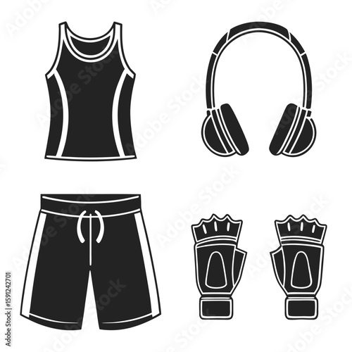 Fitness and Wellness Icons Gym Nutrition and Lifestyle Symbols Set