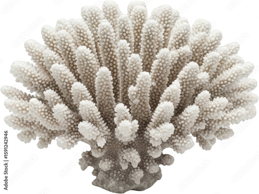 Naklejka premium White branched coral cluster showcasing numerous small polyps isolated with