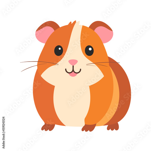 Adorable cartoon hamster with orange and white fur, sitting happily. A cute, plump rodent illustration with big eyes and a friendly smile.
